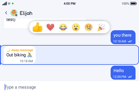 A vibeTEXT conversation showing message reactions